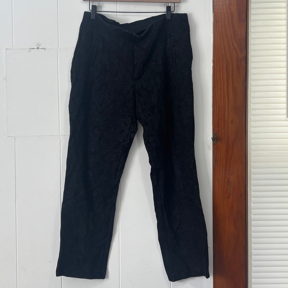 Chico's Black Flocked Paisley Pull On Trousers Size 2.5R US 14R Straight Leg